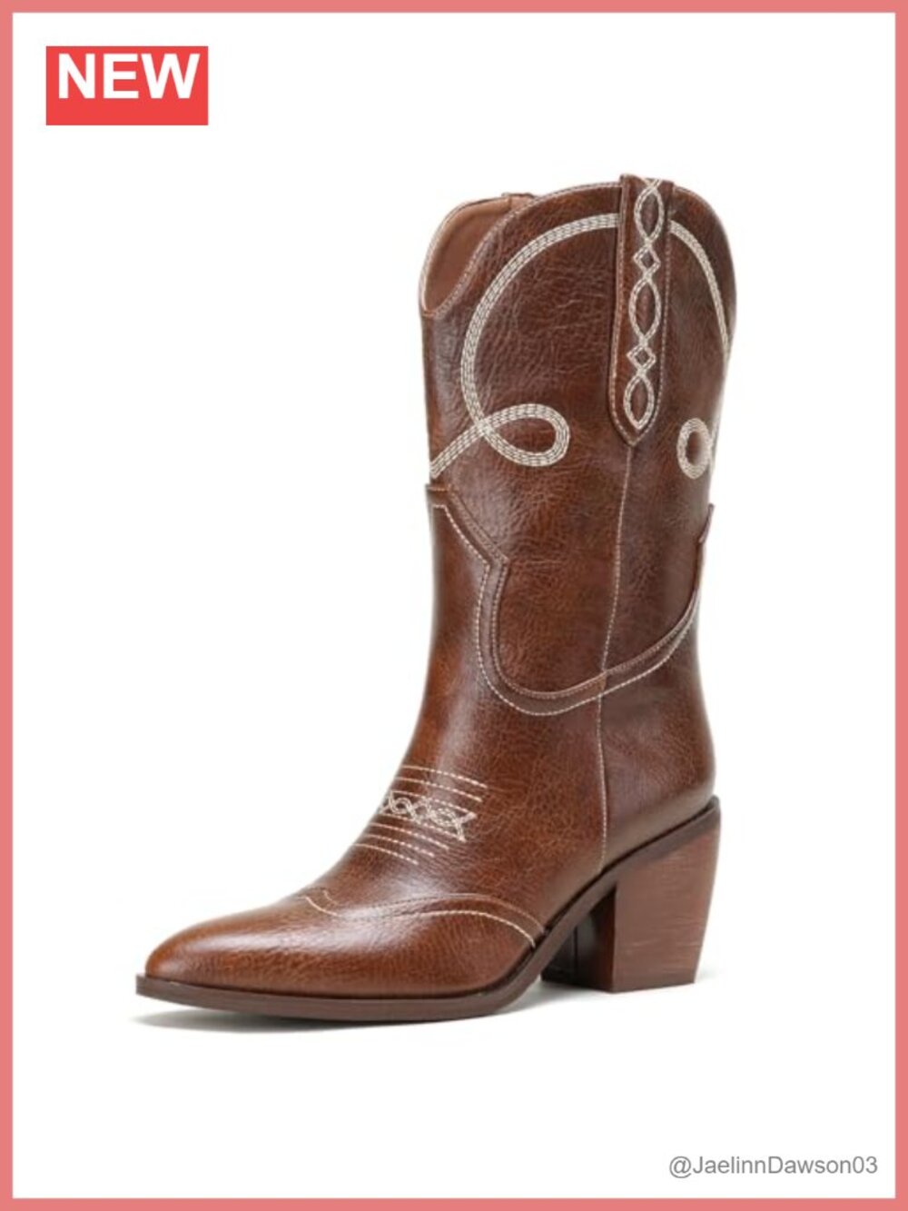 Women's Mid Calf Western Cowboy Boots Pointed Toe Pull On Embroidered